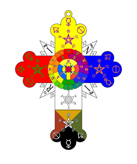 Golden Dawn symbol: The Rosy Cross Lamen used and worn by the magicians of the Rosae Rubae et Aureae Crucis, the inner (second) order of the Hermetic Order of the Golden Dawn.