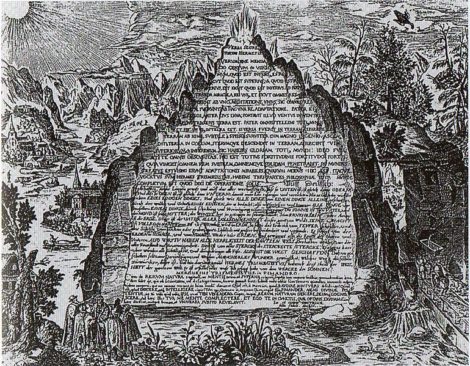 Image from 1606 showing a fictive version of the Emerald Tablet (Heinrich Khunrath,)